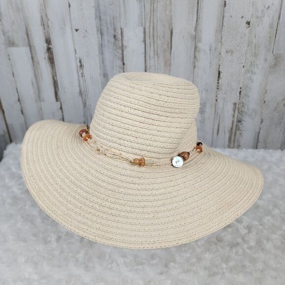 Elegant Cream Sun Hat with Beaded Detail - Picture 12 of 12